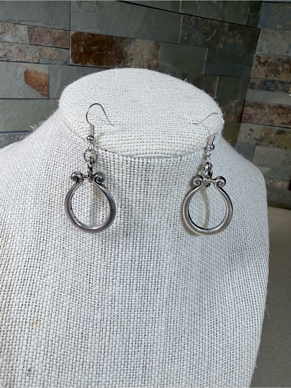 Homemade- Silver Tone Swirl Hoop Dangle Earrings - Women Jewelry